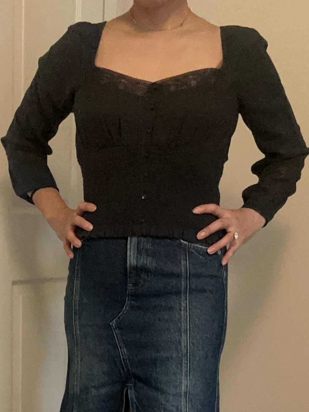 American Eagle Outfitters Dark Blue Denim Flare Skirt with Front Slit